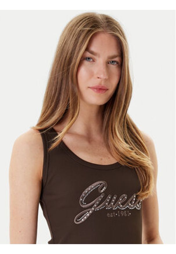 Guess Top W5YP00 KCXJ2 Brązowy Regular Fit. Kolor: brązowy. Materiał: syntetyk