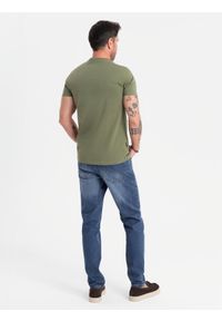 Ombre Clothing - T-shirt męski klasyczny bawełniany BASIC - khaki V6 OM-TSBS-0236 - XXL. Okazja: na co dzień. Kolor: brązowy. Materiał: bawełna. Styl: klasyczny #3