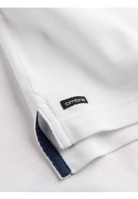 Ombre Clothing - Koszulka męska polo bez kołnierzyka - biała V1 - Rozmiar: L. Typ kołnierza: polo, bez kołnierzyka. Kolor: biały. Materiał: bawełna. Długość: długie #7