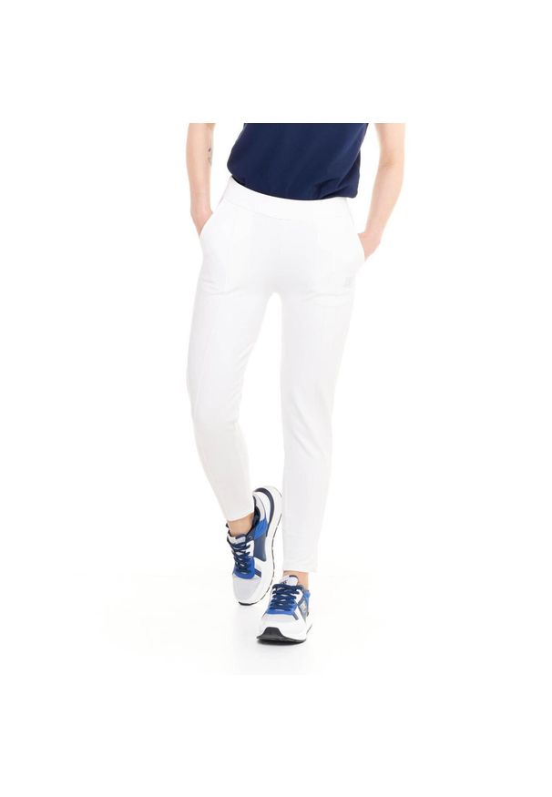 LEONE 1947 APPAREL - Proste spodnie damskie z zakładkami, z polaru treningowego. Kolor: biały. Materiał: polar. Sport: fitness