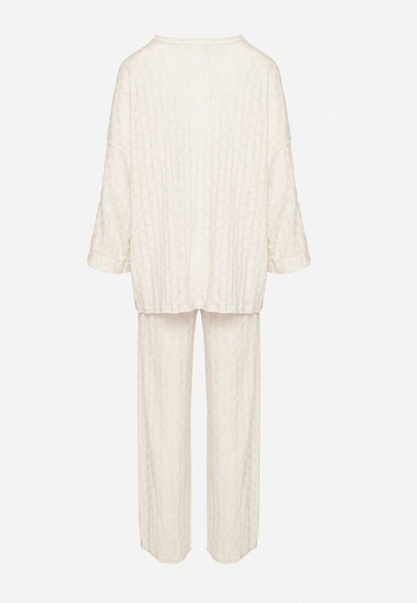 Born2be - Beżowy Casualowy Komplet Bluzka z Długim Rękawem i Szerokie Spodnie Trulla. Kolor: beżowy. Materiał: materiał, jeans