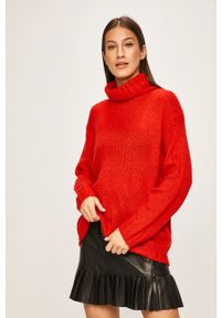 ANSWEAR - Answear - Sweter. Typ kołnierza: golf. Kolor: czerwony. Materiał: dzianina, akryl. Wzór: gładki #1