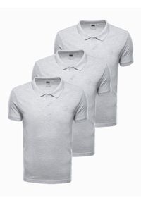 Ombre Clothing - Zestaw koszulek bawełnianych polo 3-pak - szare V11 Z28 - XXL. Typ kołnierza: polo. Kolor: szary. Materiał: bawełna. Wzór: haft #2