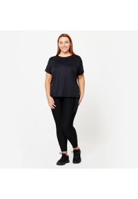 DOMYOS - Koszulka fitness damska Domyos Plus Size krótki rękaw. Kolekcja: plus size. Kolor: czarny. Materiał: elastan, materiał, poliester. Długość rękawa: krótki rękaw. Długość: krótkie. Sport: fitness