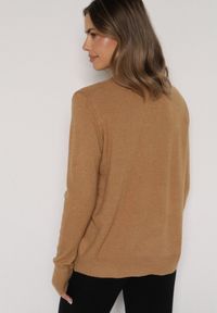 Born2be - Brązowy Casualowy Sweter z Wełną i Bawełną Nedalla. Okazja: na co dzień. Kolor: brązowy. Materiał: wełna, bawełna. Długość rękawa: długi rękaw. Długość: długie. Styl: casual #2