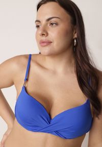 Born2be - Niebieskie Bikini z Marszczonym Biustonoszem i Figami Kąpielowymi z Cyrkoniami Kaliasa. Kolekcja: plus size. Kolor: niebieski. Długość: długie. Wzór: aplikacja #2