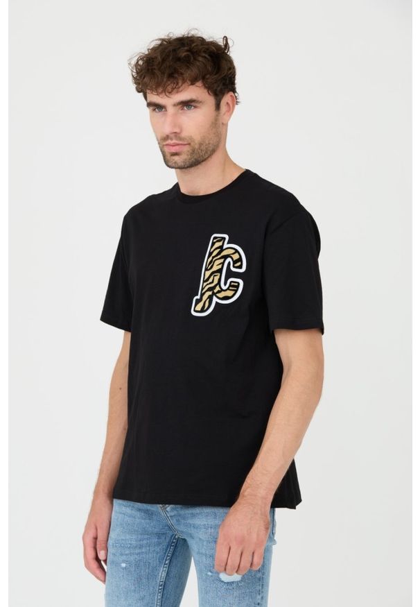 Just Cavalli - JUST CAVALLI Czarny męski T-shirt R Patch JC, Rozmiar S. Kolor: czarny
