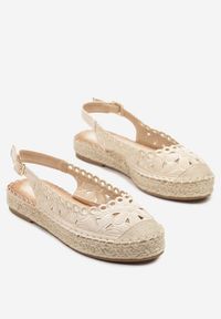 Born2be - Beżowe Sandały Espadryle Slingback z Plecionką i Ażurową Cholewką Loriene. Okazja: na co dzień. Zapięcie: pasek. Kolor: beżowy. Wzór: ażurowy. Obcas: na obcasie. Styl: casual, elegancki. Wysokość obcasa: niski #3