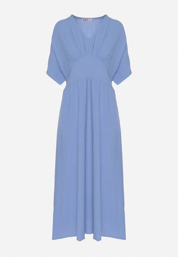 Born2be - Niebieska Sukienka z Bawełną i Górą w Stylu Nietoperza Filenia. Okazja: na co dzień. Kolor: niebieski. Materiał: bawełna. Styl: casual