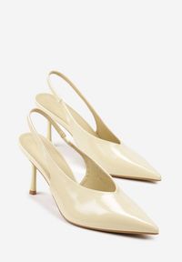 Renee - Żółte Czółenka Sandały Slingback Vices na Obcasie Typu Szpilka Tilionea. Okazja: na ślub cywilny, na wesele. Kolor: żółty. Materiał: jeans. Obcas: na obcasie. Styl: elegancki. Wysokość obcasa: średni #3