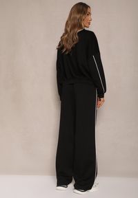Renee - Czarny Retro Komplet Dresowy z Wiskozą Bluza i Spodnie o Szerokim Kroju Selriza. Kolor: czarny. Materiał: dresówka, wiskoza #4