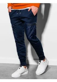 Ombre Clothing - Spodnie męskie dresowe joggery P917 - granatowe - XL. Kolor: niebieski. Materiał: dresówka. Wzór: gładki
