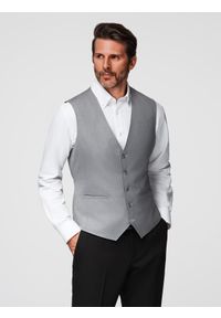 Ombre Clothing - Dopasowana męska kamizelka z rayonem i marmurkowymi guzikami – szara V3. Kolor: szary. Materiał: tkanina, poliester. Wzór: jednolity, gładki. Styl: elegancki