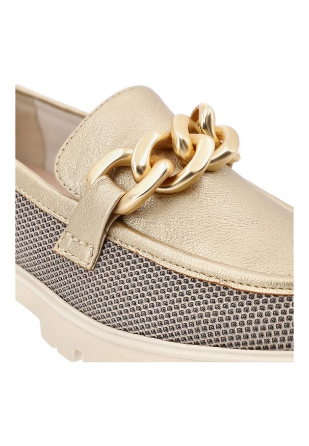 Złote Mokasyny Marco Tozzi Stylowe Obuwie Damskie. Okazja: na co dzień. Kolor: złoty. Materiał: materiał. Styl: elegancki