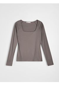 Sinsay - Prążkowana koszulka z długim rękawem - brązowy. Kolor: brązowy. Materiał: prążkowany. Długość rękawa: długi rękaw. Długość: długie #1