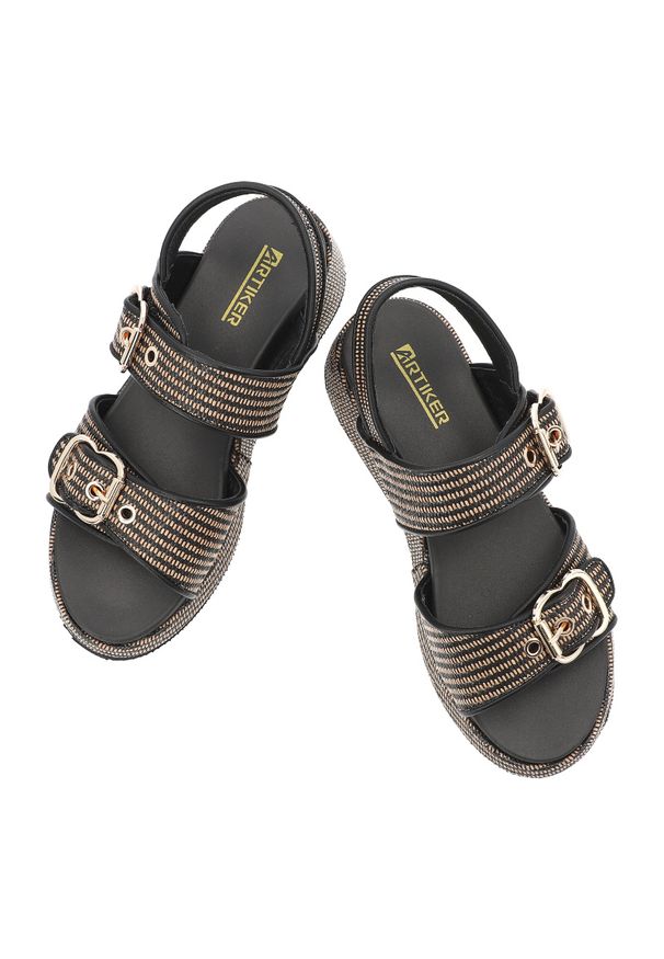 Sandały damskie Artiker, cholewka z materiału tekstylnego pasek wokół pięty z regulacją na rzep, brązowe, 58C1741. Zapięcie: rzepy. Kolor: brązowy. Materiał: materiał