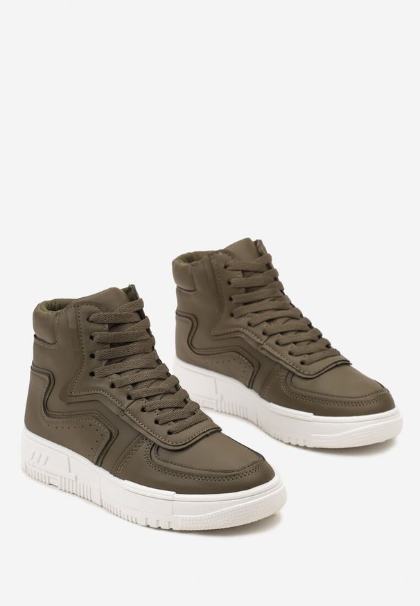 Born2be - Zielone Płaskie Sznurowane Sneakersy z Cholewką za Kostkę Targia. Wysokość cholewki: za kostkę. Kolor: zielony. Materiał: jeans. Szerokość cholewki: normalna