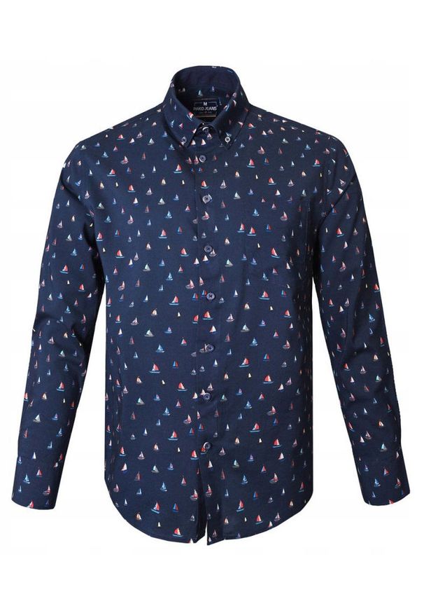 Granatowa Koszula o Prostym Kroju w Żaglówki - Pako Jeans. Okazja: na co dzień. Kolor: niebieski. Materiał: wiskoza, bawełna. Styl: casual