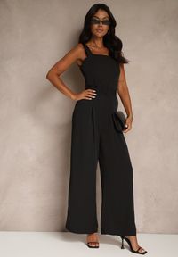 Renee - Czarny Elegancki Kombinezon Ozdobiony Paskiem z Klamrą Dolanela. Okazja: na co dzień. Kolor: czarny. Wzór: aplikacja. Styl: elegancki #4