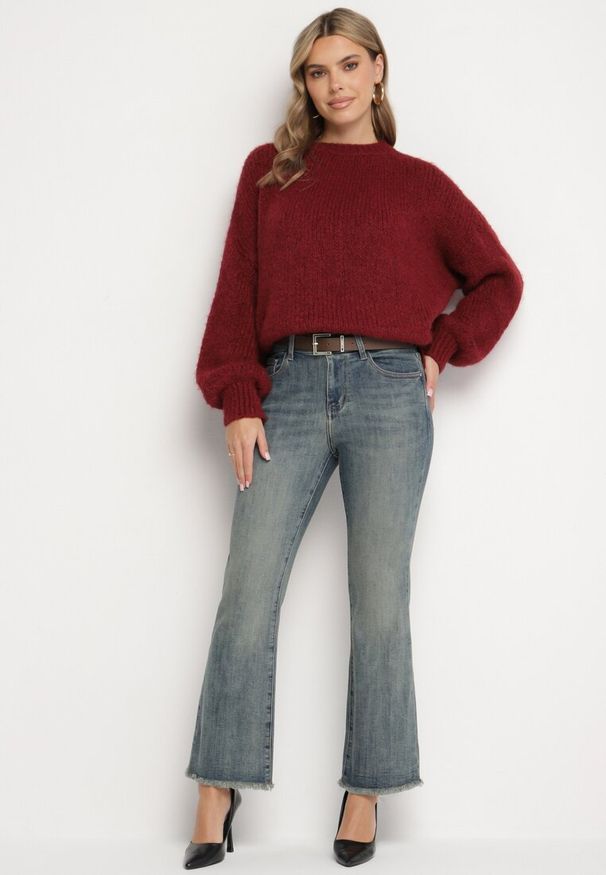 Born2be - Niebieskie Jeansy o Kroju Dzwonów z Dodatkowym Paskiem z Klamrą Senaliea. Okazja: na co dzień. Kolor: niebieski. Wzór: aplikacja. Styl: elegancki, casual, retro