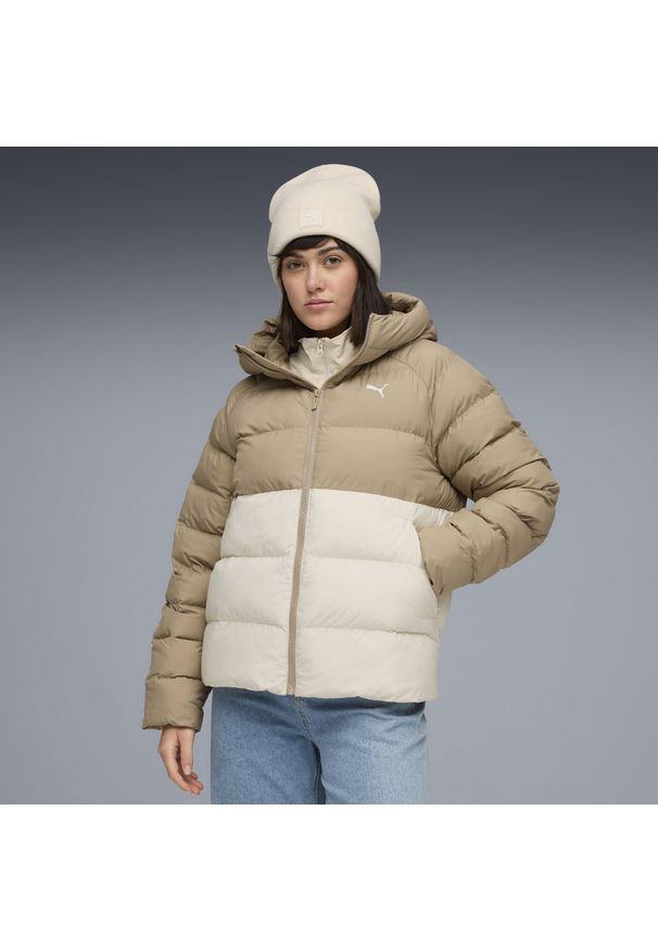 Puma - Damska kurtka z kapturem Mono PUMA. Typ kołnierza: kaptur. Kolor: wielokolorowy, biały, beżowy. Sport: bieganie