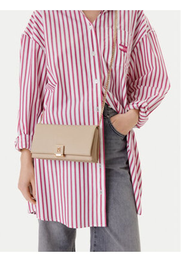 TOMMY HILFIGER - Tommy Hilfiger Torebka Th Her Flap W/Chain AW0AW17403 Beżowy. Kolor: beżowy. Materiał: skórzane