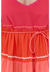 TwinSet - Twinset sukienka kolor różowy mini rozkloszowana. Kolor: różowy. Materiał: tkanina. Długość: mini