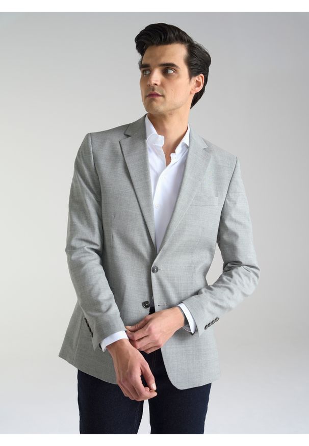 Pako Lorente - PAKO LORENTE – Szara marynarka męska z wełną. Okazja: na co dzień. Kolor: szary. Materiał: wełna. Wzór: gładki. Styl: casual, klasyczny