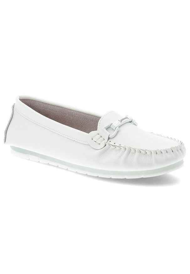 Białe Mokasyny S.Barski Obuwie Damskie Ze Skóry Naturalnej. Okazja: na spacer, na co dzień. Zapięcie: klamry. Kolor: biały. Materiał: skóra. Szerokość cholewki: normalna. Sezon: lato. Styl: klasyczny, casual, elegancki