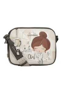 Torebka damska Anekke, z efektownym nadrukiem i metalowym logo zapinana na suwak z regulowanym paskiem oraz ozdobnym brelokiem kompaktowa a zarazem f. Kolor: szary. Wzór: nadruk. Dodatki: z breloczkiem. Styl: casual, elegancki, klasyczny. Rodzaj torebki: na ramię #3