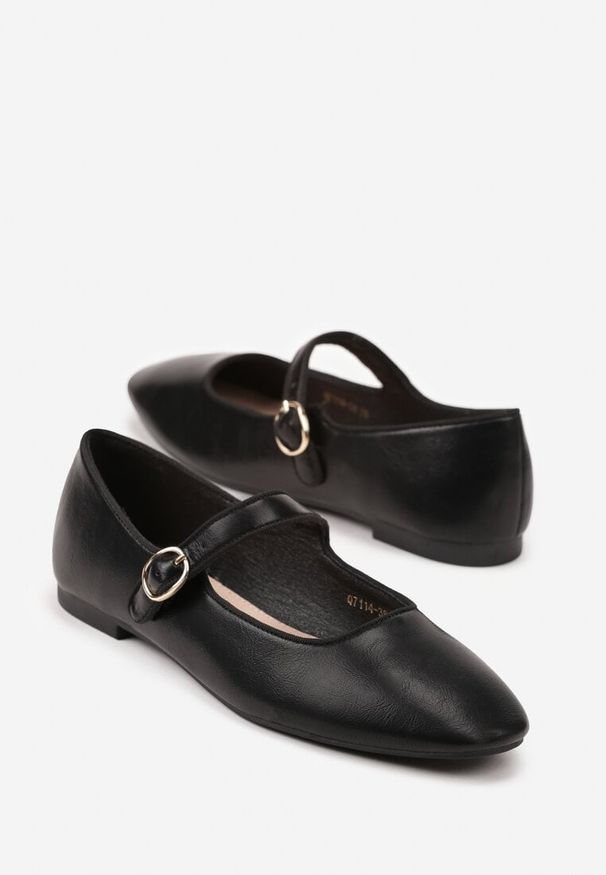 Born2be - Czarne Balerinki Vices ze Skórzaną Wkładką i Paskiem Vikiseme. Okazja: na co dzień. Zapięcie: pasek. Kolor: czarny. Materiał: skóra. Styl: casual, elegancki