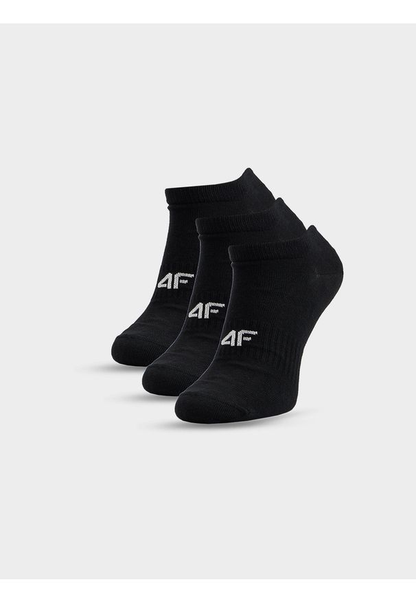 4f - 4F Skarpetki krótkie (3-pack) męskie - czarne 43-46. Kolor: czarny. Materiał: dzianina, elastan, poliamid, materiał, bawełna. Wzór: prążki. Sport: fitness, turystyka piesza