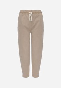Renee - Beżowe Jeansy Mom Fit High Waist z Bawełny ze Ściągaczem w Pasie Phiales. Stan: podwyższony. Kolor: beżowy. Długość: długie. Wzór: gładki #6