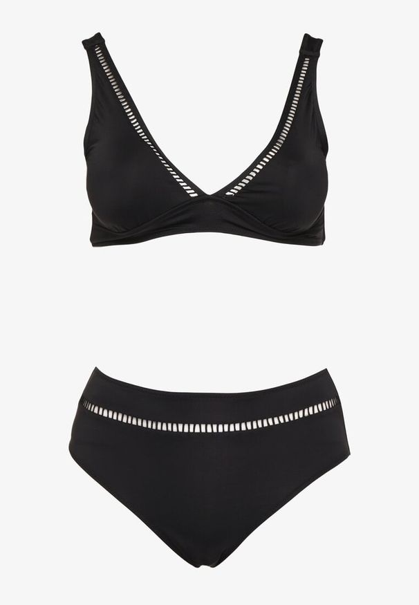 Born2be - Czarne Bikini Biustonosz i Majtki Typu Figi z Ażurowym Wzorem Lunella. Kolor: czarny. Wzór: ażurowy