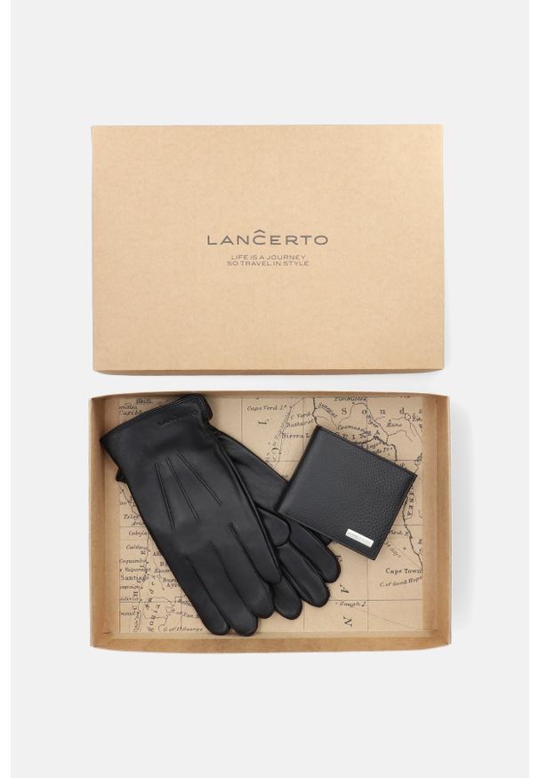 Lancerto - Zestaw Czarny Portfel Męski Plus Czarne Rękawiczki. Kolor: czarny. Materiał: skóra