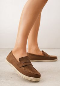 Renee - Brązowe Mokasyny z Plecionką w Stylu Boho Galenatea. Okazja: na co dzień, do pracy. Kolor: brązowy. Materiał: jeans. Wzór: aplikacja. Sezon: lato. Styl: boho #1