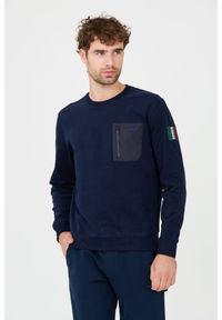 Aeronautica Militare - AERONAUTICA MILITARE Granatowy męski bawełniany longsleeve. Kolor: niebieski. Materiał: bawełna. Długość rękawa: długi rękaw