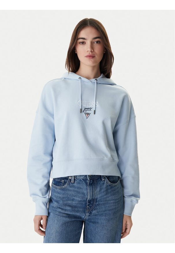 Guess Jeans Bluza W6RQ00 K68I4 Błękitny Relaxed Fit. Kolor: niebieski. Materiał: bawełna