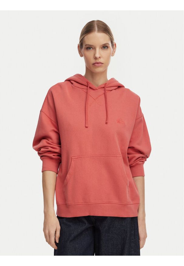 Quiksilver Bluza Esential Hoodie EQWFT03191 Koralowy Regular Fit. Kolor: pomarańczowy. Materiał: bawełna
