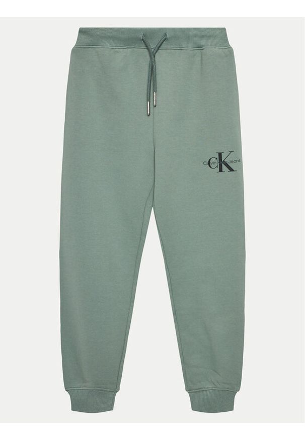 Calvin Klein Jeans Spodnie dresowe Monogram Logo IU0IU00285 D Zielony Regular Fit. Kolor: zielony. Materiał: bawełna