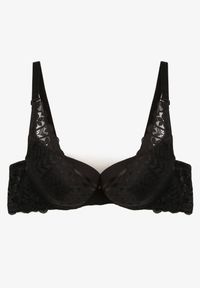 Renee - Czarny Biustonosz z Efektem Push Up Ozdobiony Koronką Ivmeria. Kolor: czarny. Materiał: koronka. Rodzaj stanika: push-up. Wzór: aplikacja, koronka