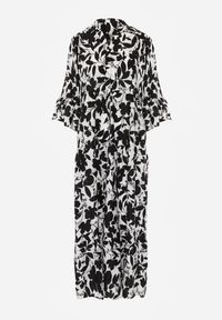 Renee - Czarno-Biała Rozkloszowana Sukienka Maxi na Guziki z Abstrakcyjnym Wzorem Uvellia. Kolor: czarny. Sezon: wiosna, lato. Długość: maxi #4