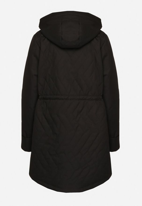 Born2be - Czarna Pikowana Kurtka Parka z Odpinanym Kapturem na Suwak Ściągana w Talii Ericeas. Okazja: na co dzień. Kolor: czarny. Materiał: jeans. Długość rękawa: długi rękaw. Długość: długie. Styl: sportowy, elegancki, wizytowy, casual