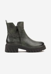 Born2be - Zielone Botki do Kostki na Tłoczonej Podeszwie Zdobione Suwakiem Vodvire. Okazja: na co dzień. Kolor: zielony. Materiał: jeans. Wzór: aplikacja. Styl: elegancki, casual, klasyczny #4