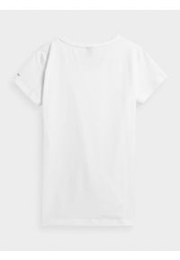 outhorn - T-shirt z dekoltem w serek damski. Okazja: na co dzień. Typ kołnierza: dekolt w serek. Materiał: elastan, materiał, jersey, bawełna. Wzór: gładki, aplikacja. Styl: casual #2