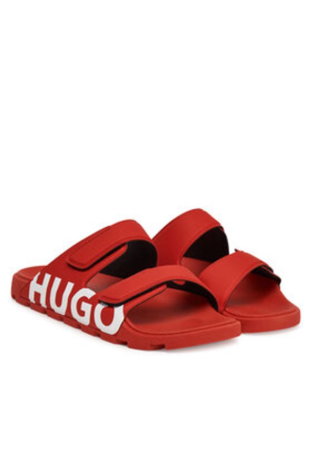 Hugo - HUGO Klapki Evander 50542042 Czerwony. Kolor: czerwony. Materiał: skóra