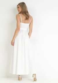 Born2be - Biała Sukienka Maxi na Ramiączkach z Rozcięciem na Dole i Kwadratowym Dekoltem Jacklyn. Typ kołnierza: dekolt kwadratowy. Kolor: biały. Długość rękawa: na ramiączkach. Sezon: wiosna, lato. Długość: maxi #4