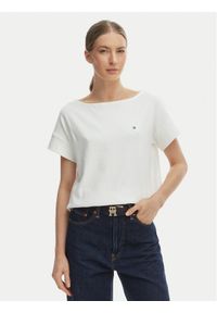TOMMY HILFIGER - Tommy Hilfiger T-Shirt WW0WW49723 Écru Loose Fit. Kolor: kremowy. Materiał: bawełna #1