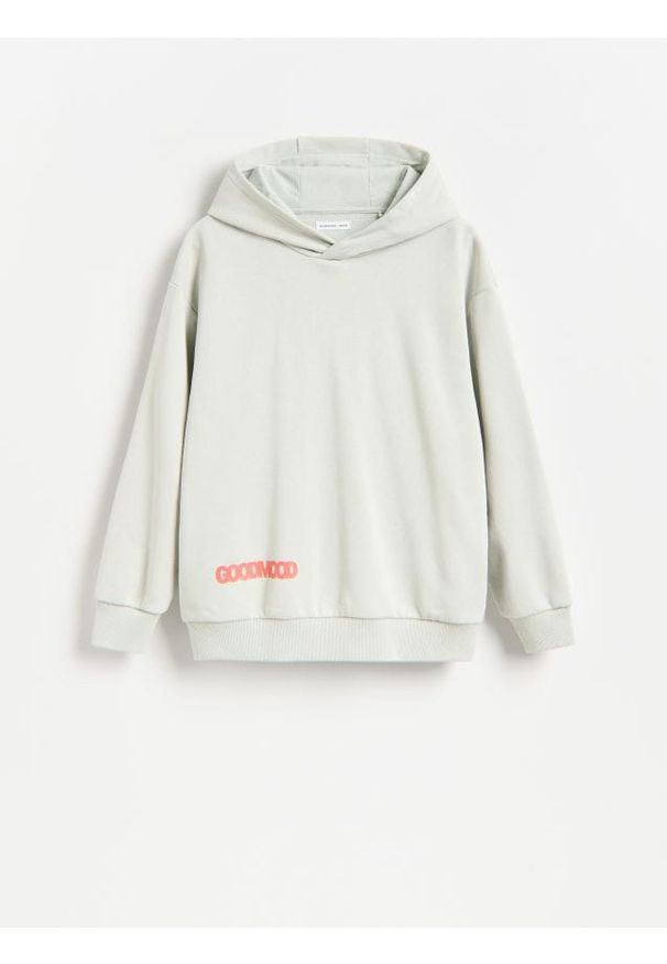 Reserved - Bluza z kapturem - jasnozielony. Typ kołnierza: kaptur. Kolor: zielony. Materiał: bawełna, dzianina