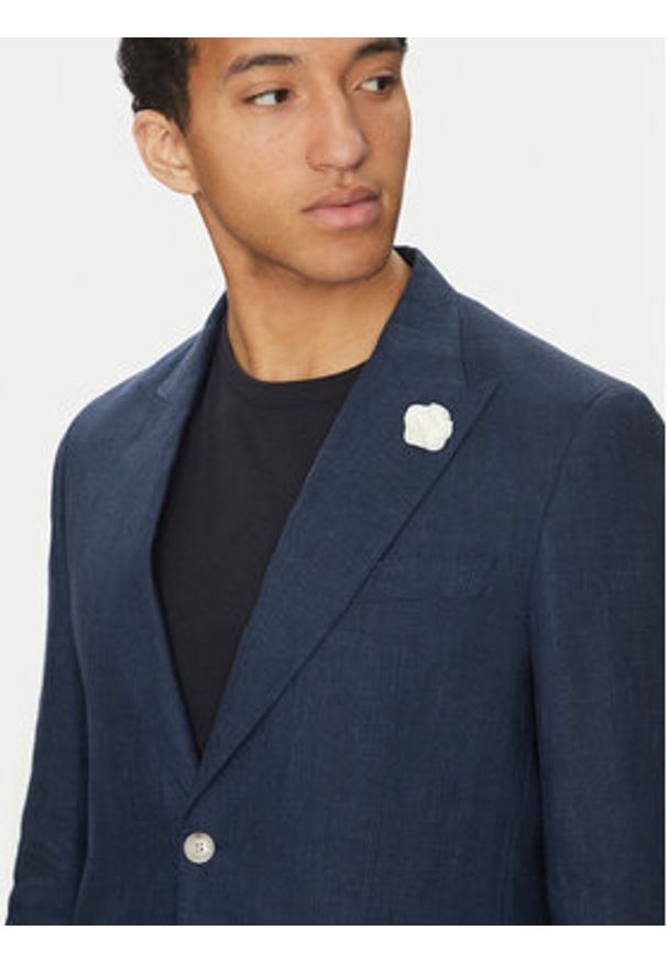 BOSS Marynarka C-Huge-Peak-252 50540516 Granatowy Slim Fit. Kolor: niebieski. Materiał: len